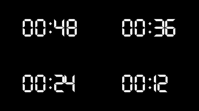 一分钟数字计时器时钟倒计时从六十到零循环动画背景。