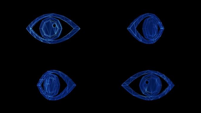 科技眼睛图标蓝色低聚旋转黑色背景