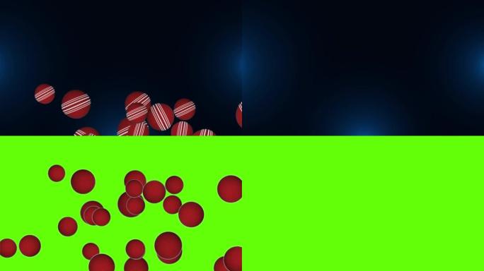 绿色屏幕背景上慢动作旋转的红色板球的4K 3D循环动画。