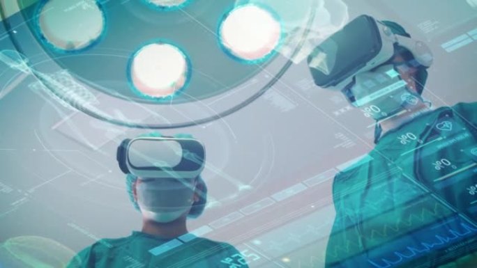 在现代实验室中使用VR和HUD全息的4k分辨率外科医生，寻找疾病治愈，创新和医疗保健技术的未来