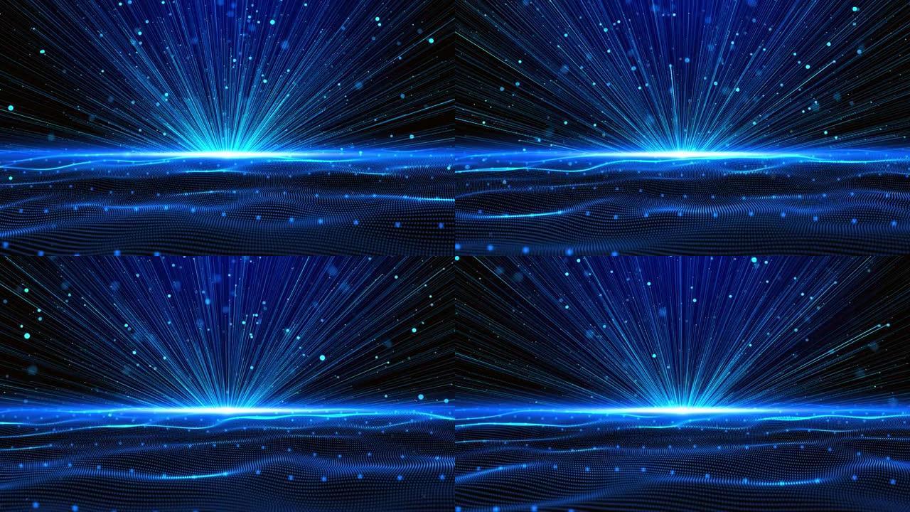 抽象4k蓝色闪亮闪光粒子4k 3D循环动画新运动背景。