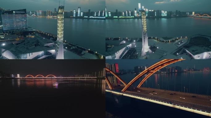 长沙一江两岸城市亮化夜景航拍
