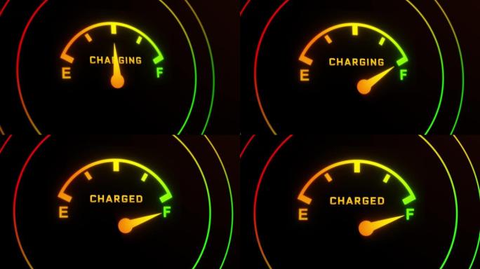 汽油表电动燃油表全动画汽车仪表板空燃油到全警告灯。填满。
