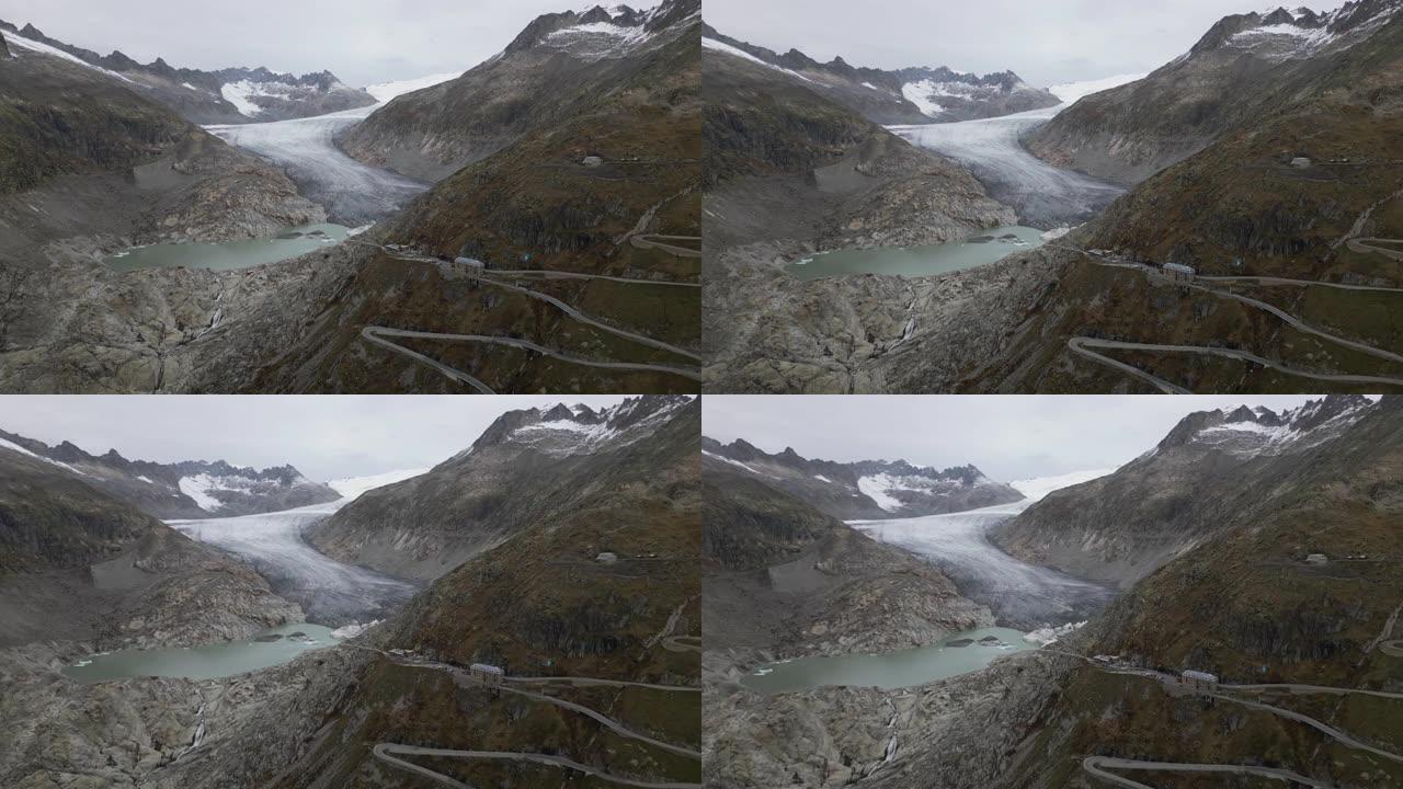 瑞士罗纳河冰川鸟瞰图