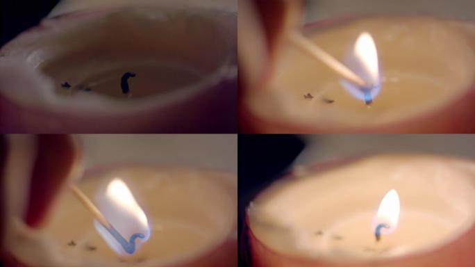 用火柴点燃蜡烛的特写镜头