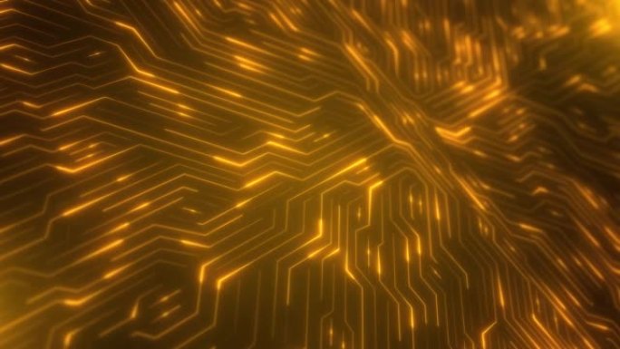 金色背景上的4k数字电路板。计算机数据信息技术。