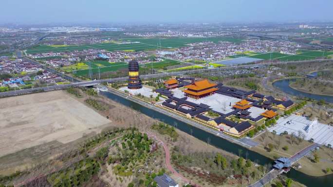 4K航拍短片.泰州凤栖湖寿胜寺