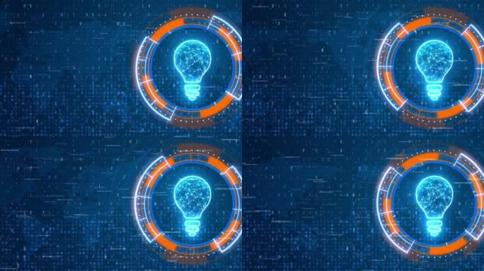 技术创意创意网络与灯泡数字蓝色背景。