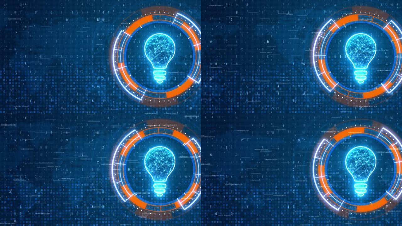 技术创意创意网络与灯泡数字蓝色背景。