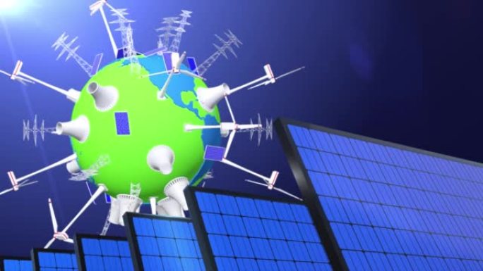 太阳能、风电场、绿色能源制作动画