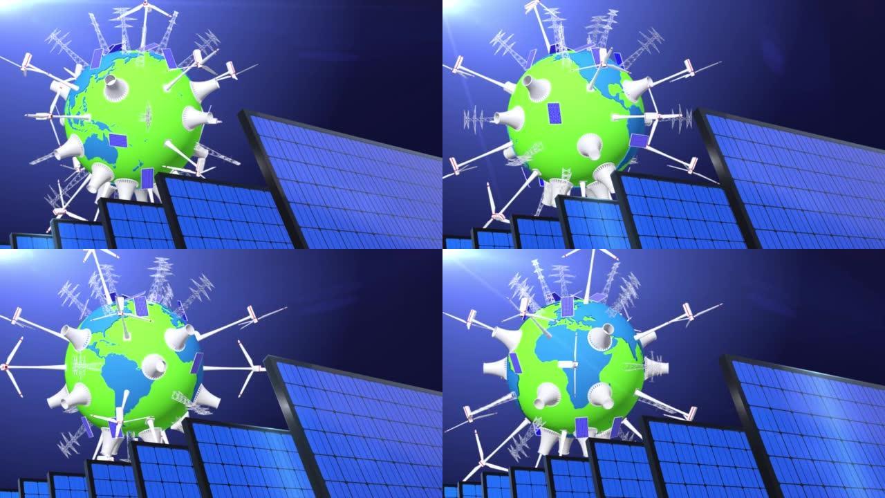太阳能、风电场、绿色能源制作动画