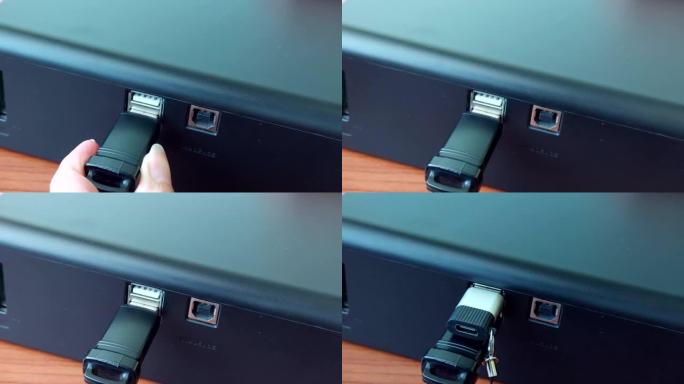 USB连接器插入电话电缆的闪存驱动器或适配器