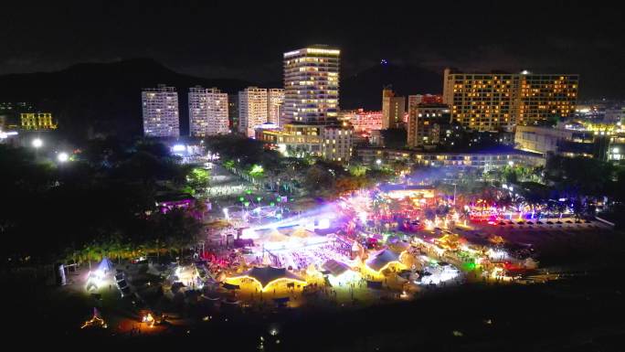 海南国际文创周三亚露营节会场城市夜景航拍