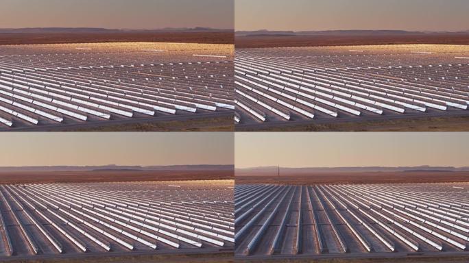 抛物线槽太阳能发电厂的一排排镜子-无人机拍摄