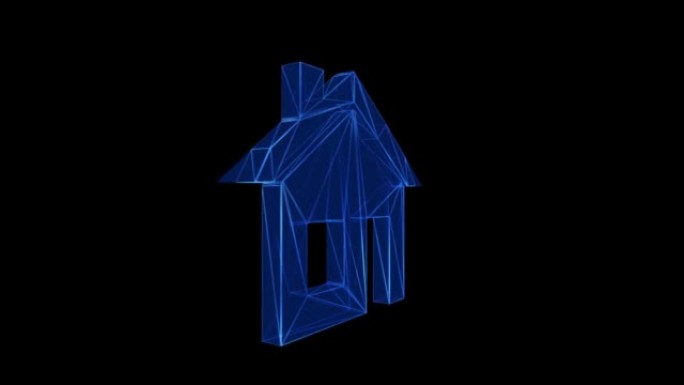 房屋图标蓝色低聚旋转黑色背景