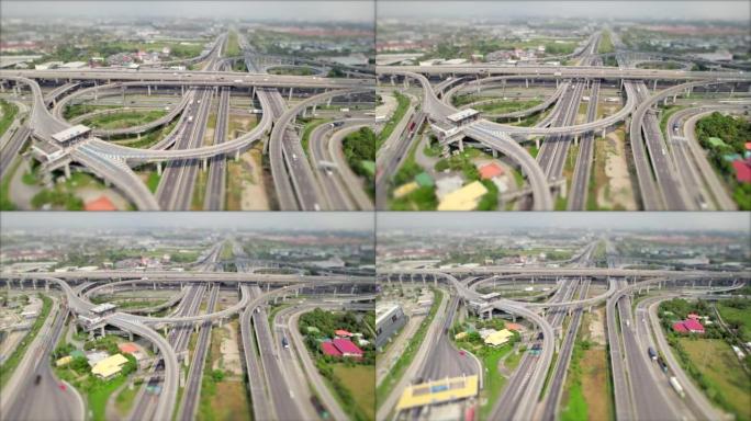 无人机的观点，高架高速公路上的交通。