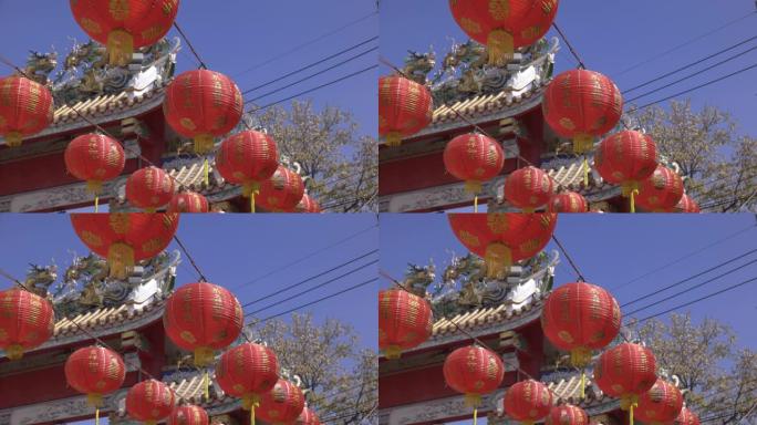 唐人街的中国新年灯笼。翻译汉语字母“妲己大理”，意思是有利可图的贸易。