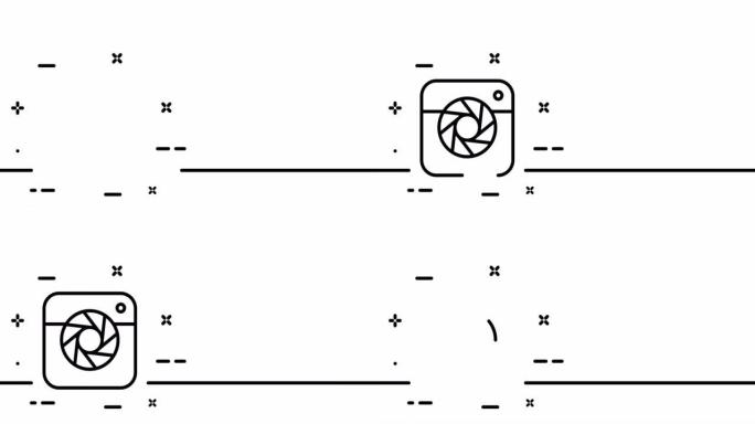 相机。照片，镜头，快照，效果，滤镜，帧，快照，摄影，电影。射击概念。一个线条画动画。运动设计。动画技