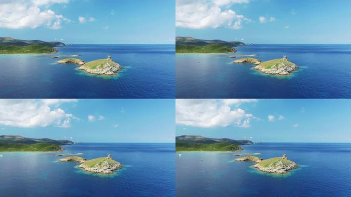 天堂岛Finocchiarola，在欧洲，在法国，在科西嘉岛，向巴斯蒂亚，地中海，在夏天，在一个阳光