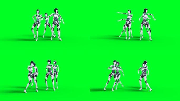女性性感机器人跳舞。绿屏隔离4k镜头。