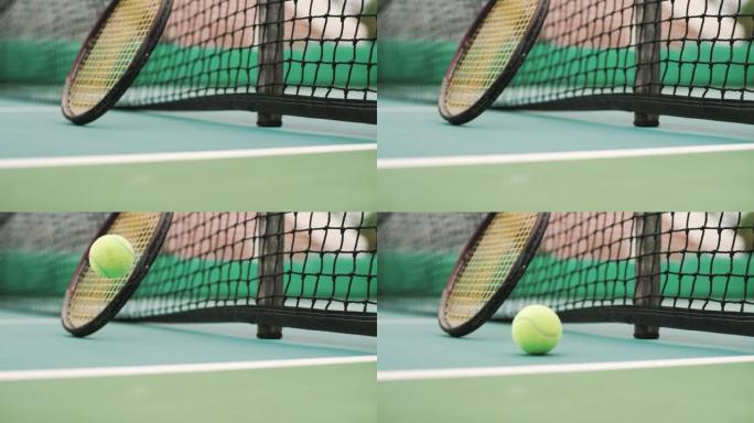 网球costar旁边的网球拍和网球特写镜头