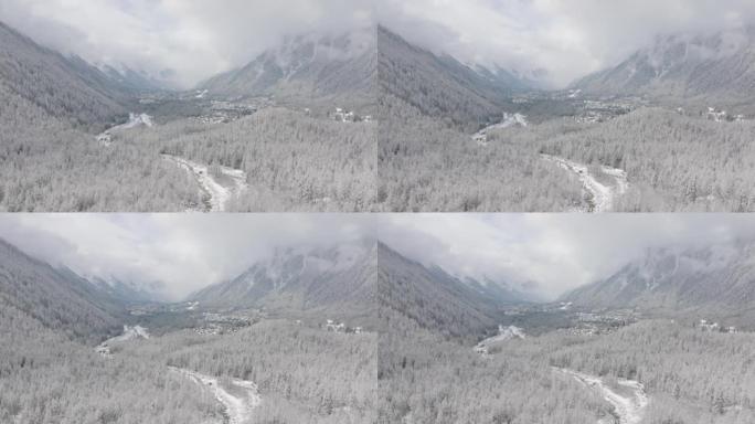 空中无人机拍摄雪山山谷