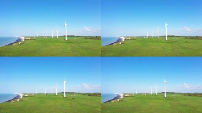 风力涡轮机的城市f é camp的悬崖，欧洲，法国，诺曼底，塞纳河海事，在夏天，在一个阳光明媚的日子
