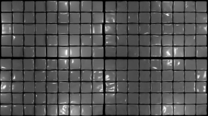 灰色软立方体随机移动图案。果冻立方体翘曲。抽象框3d渲染。具有柔和的灰色框跳跃的抽象背景。3D动画脉