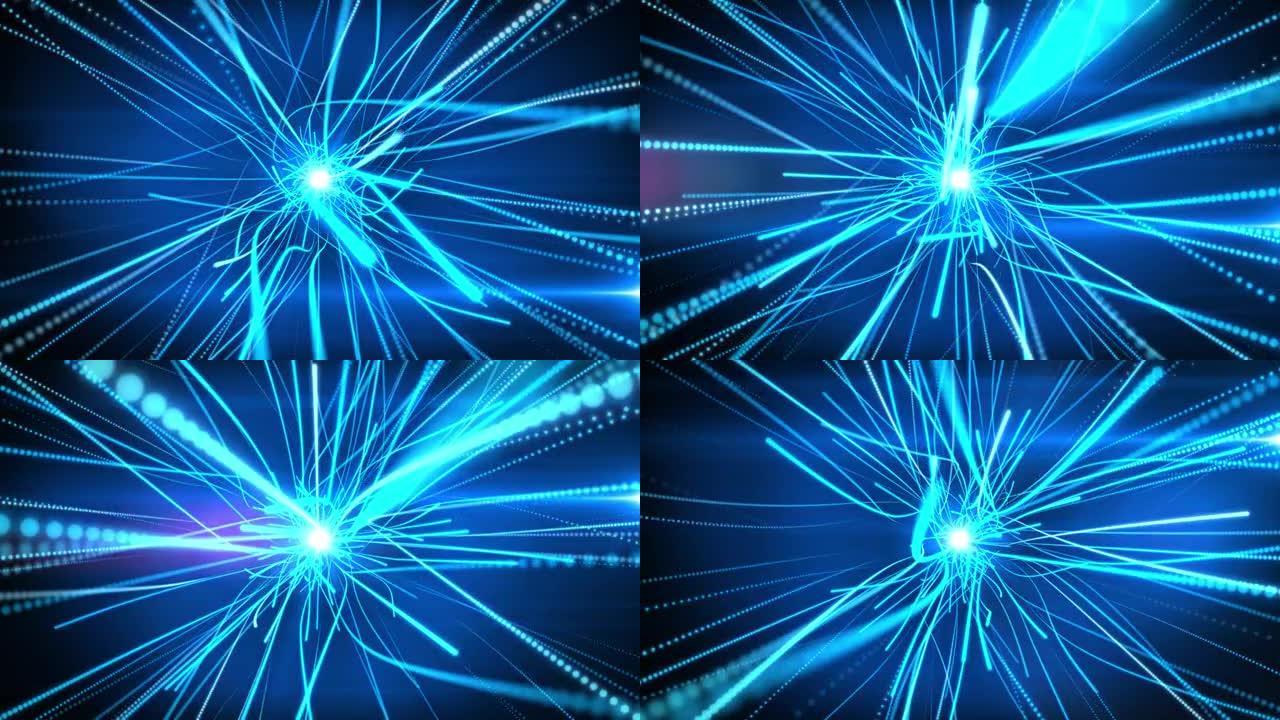 抽象数字蓝色未来流光线和光线循环动画背景。