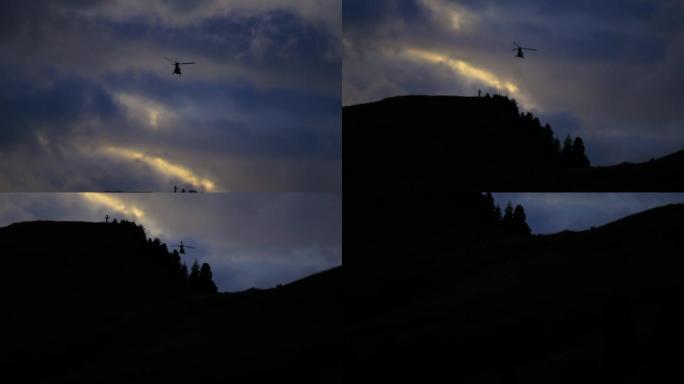 在白云岩上工作的救援直升机