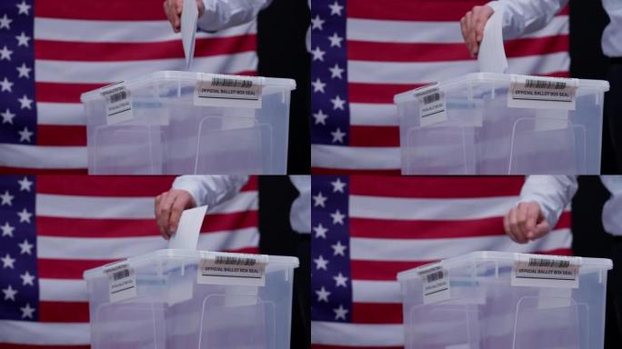 美国选举，美国公民在透明的盒子里投票，民主