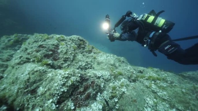 水肺潜水员拍摄acqua life的水下视图