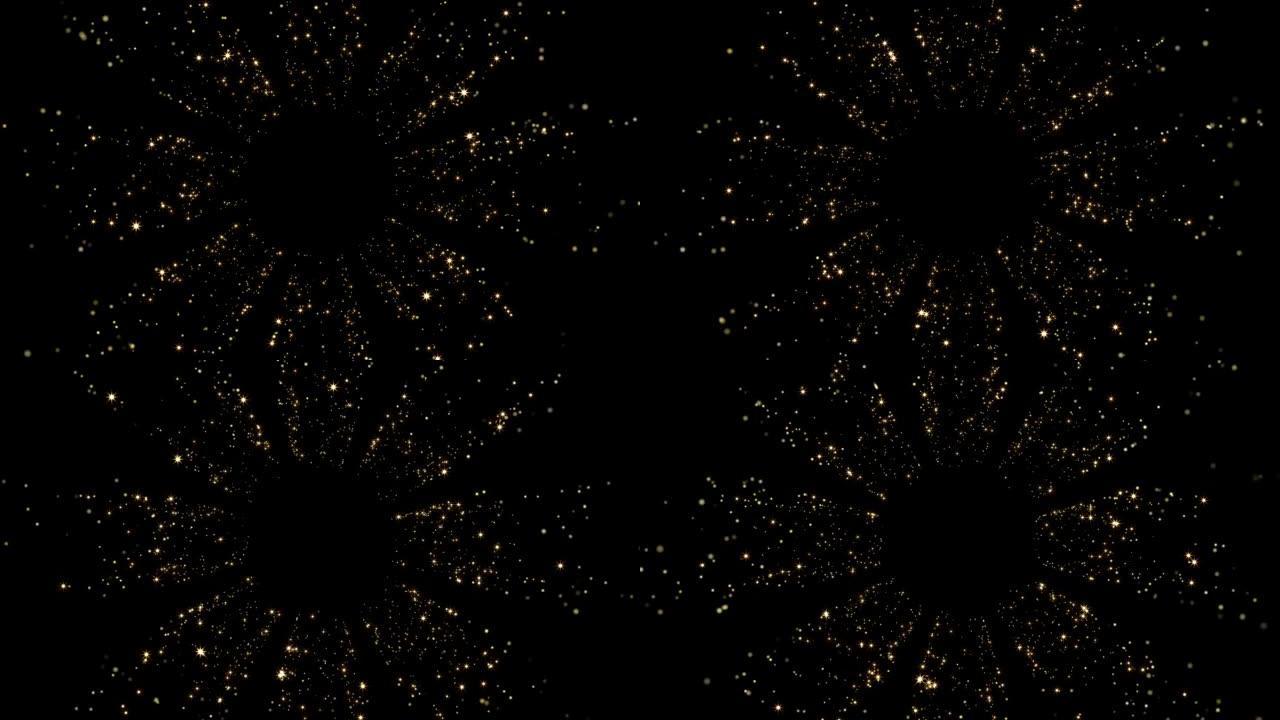 4k金色粒子向屏幕循环背景移动的星暴。