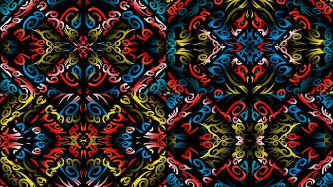 豪华运动图形七彩彩虹花线艺术图案印度尼西亚文化传统蜡染民族达雅克商业广告