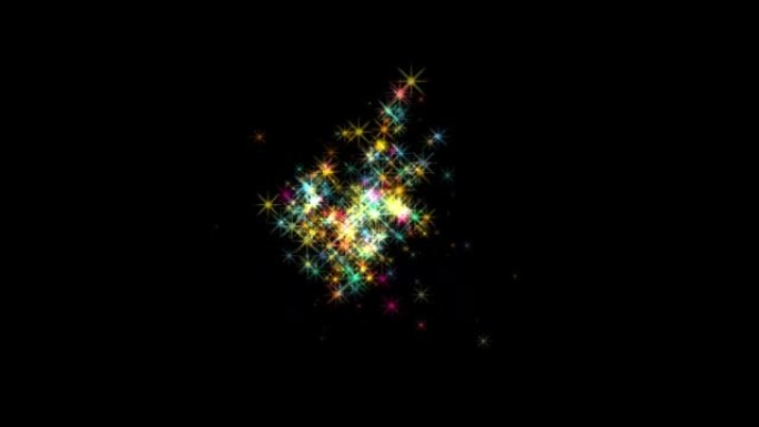 黑色背景上烟花的抽象多彩爆炸，闪亮发光的粒子和星星，混合模式