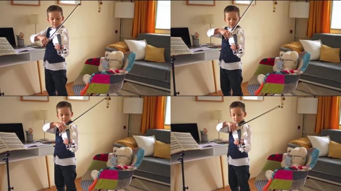 Boy practicing violin at home online