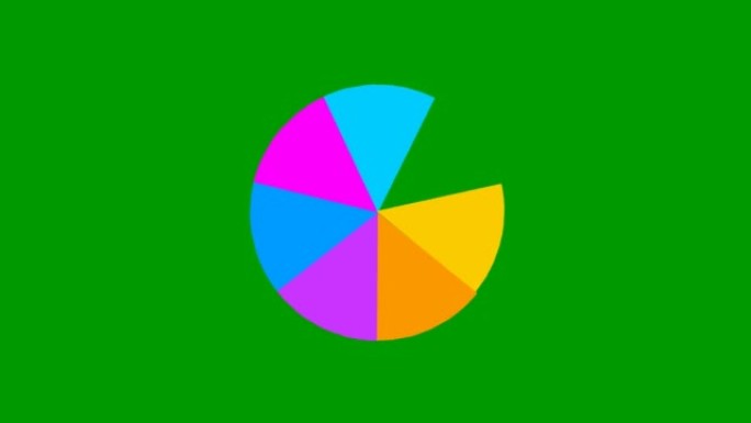 动画彩色圆圈。图的多色部分。矢量插图孤立在绿色背景上。