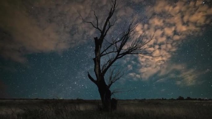 银河系和恒星在夜空中移动，时间流逝