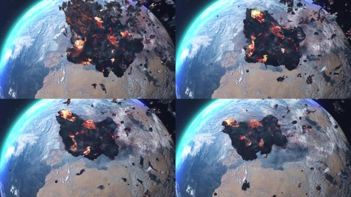小行星流星岩石带燃烧的岩石碎片的地球