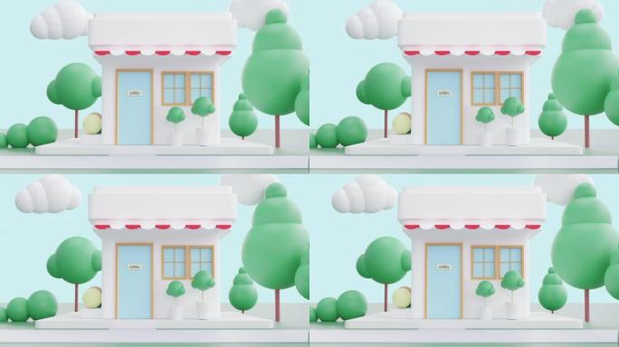 动画3d咖啡店简约风格卡通背景。