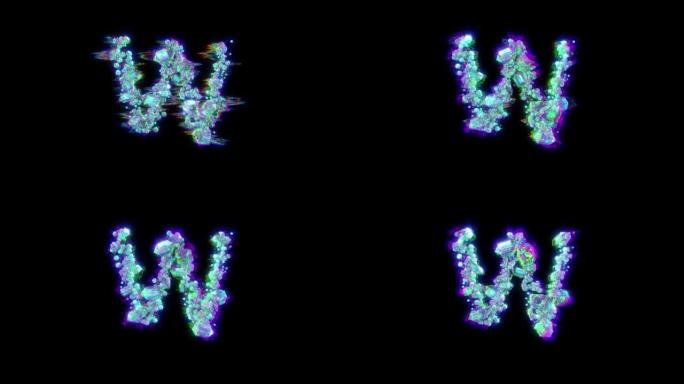 色差控制论晶体的字母W-分色字母，孤立循环视频