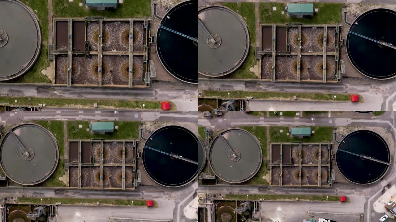 废水处理厂污水池正上方的4k航拍