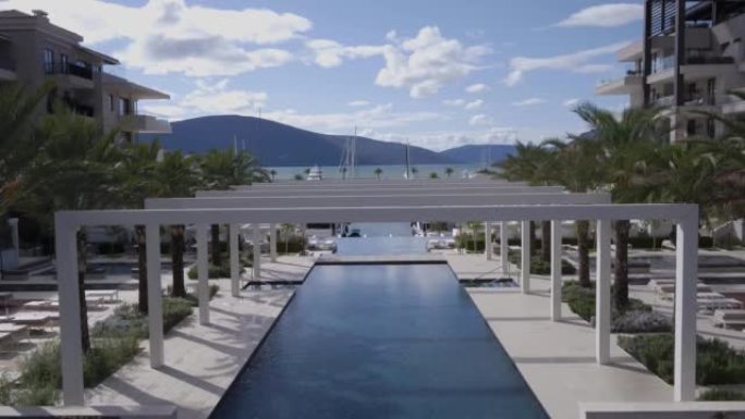 Modern swimming pool in luxurious hotel resort