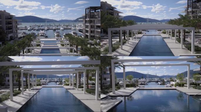 Modern swimming pool in luxurious hotel resort