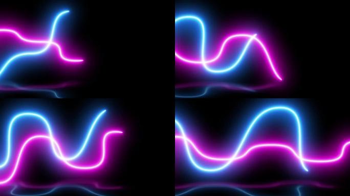未来曲线水平抽象形状发光效果，图形激光氖射线闪光光谱聚光灯，荧光彩色循环动画均衡器酷技术现代插图反射