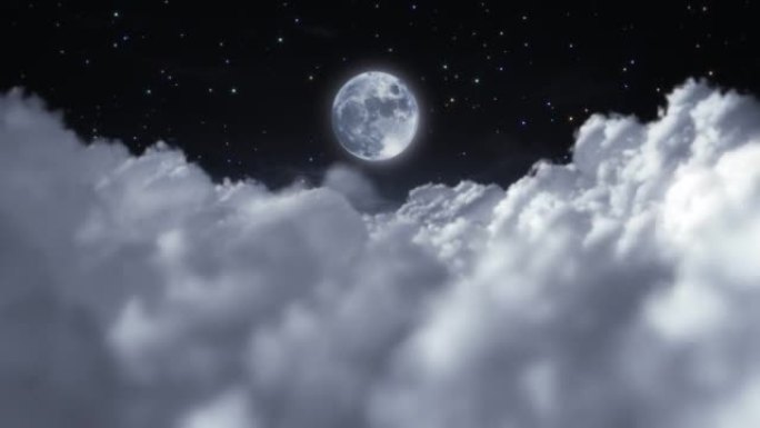 晚上飞过云层。满月的星空。可循环。