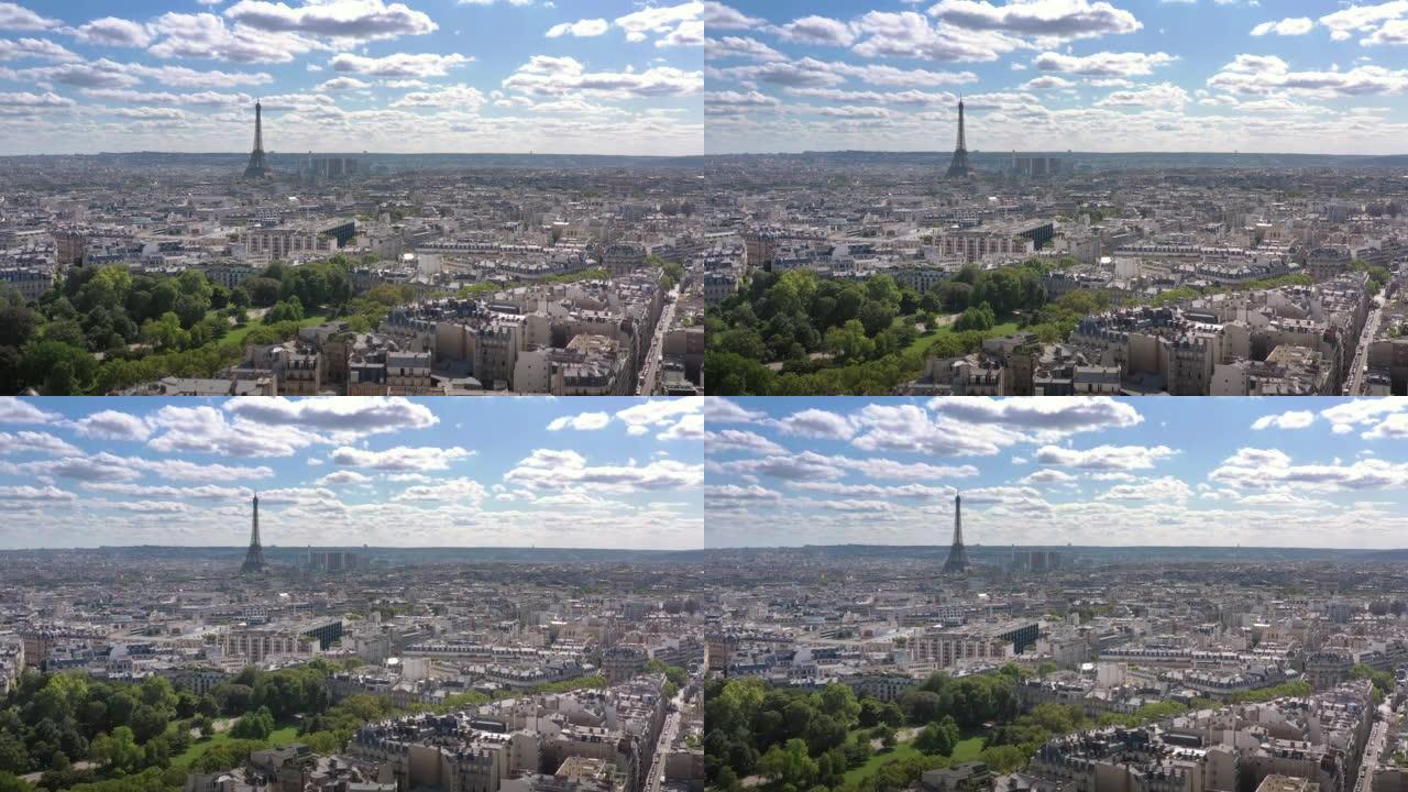 巴黎城市景观晴天空中全景4k法国