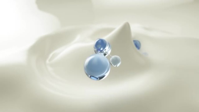 3D动画分子移动到奶油上。概念护肤化妆品。再生奶油和维生素背景。带有多边形DNA分子的棕褐色横幅