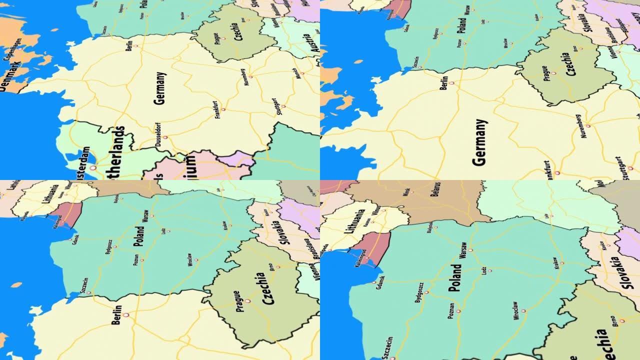 波兰地图与旗帜动画3D