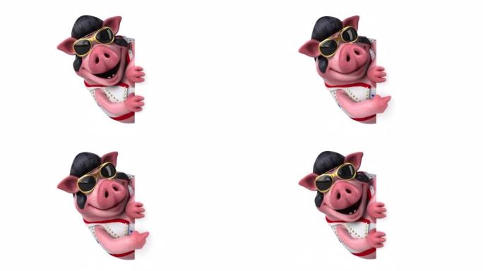 有趣的3D摇滚猪卡通动画